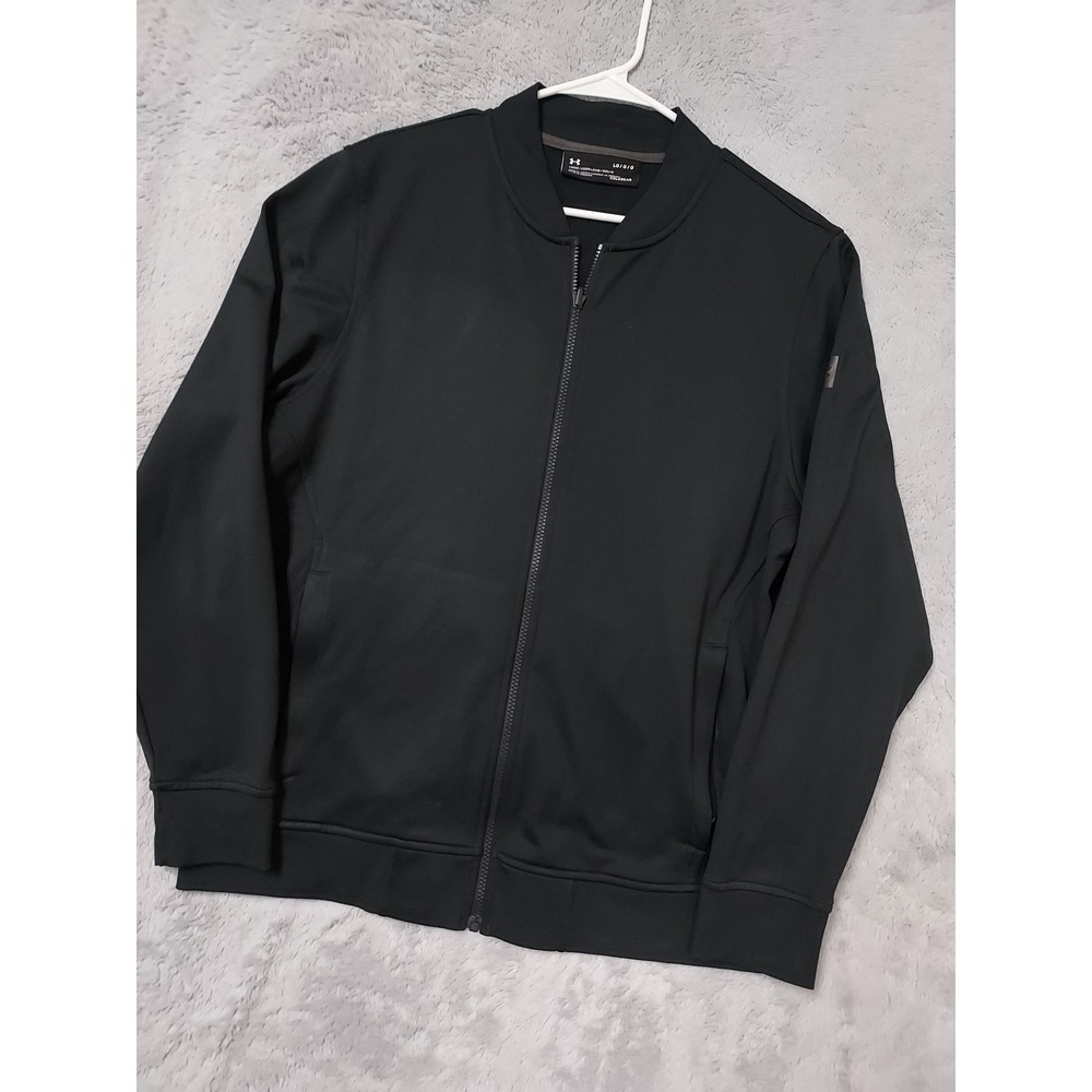 Under Armour Jacket Mens Large Coldgear Full Zip Bomber Black Blade Collar EUC